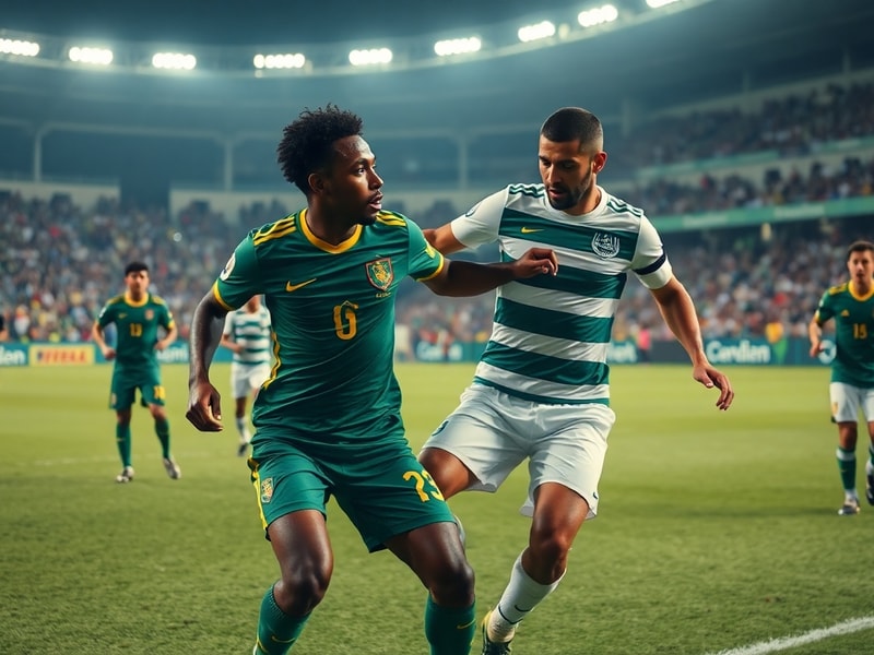 A tense moment during the Senegal vs Saudi Arabia match at the 2022 FIFA World Cup, showing Saudi players celebrating a goal