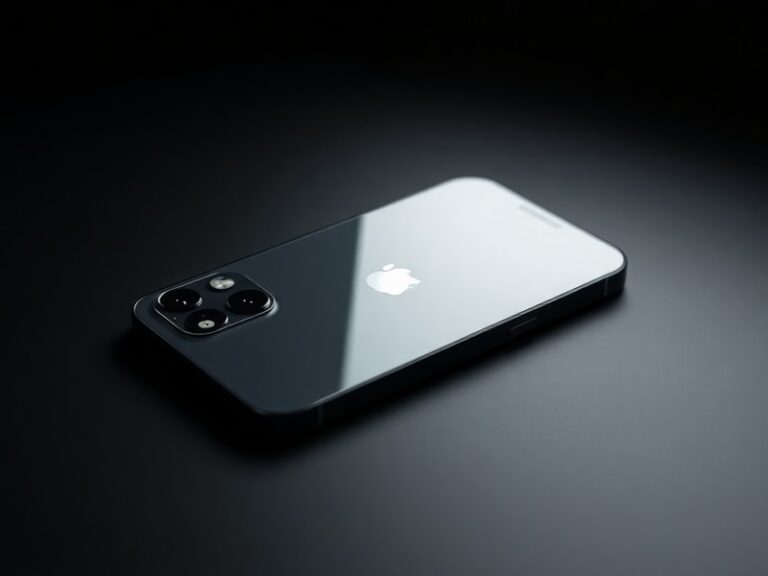 A sleek Apple iPhone 17 Pro Max displayed on a modern desk with a blurred urban cityscape in the background, emphasizing its