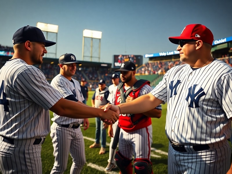 A split-image visual: On the left, the iconic Yankee Stadium in New York with a packed crowd and the Yankees logo prominently