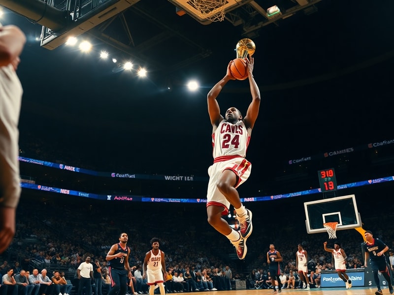 A split-screen image of Nikola Jokić, Jayson Tatum, and Luka Dončić in action during a playoff game, with the NBA Finals trop