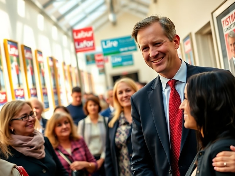 A formal portrait of Dan Jarvis in a suit, standing in front of a Union Jack flag, with a subtle military background hint (e.