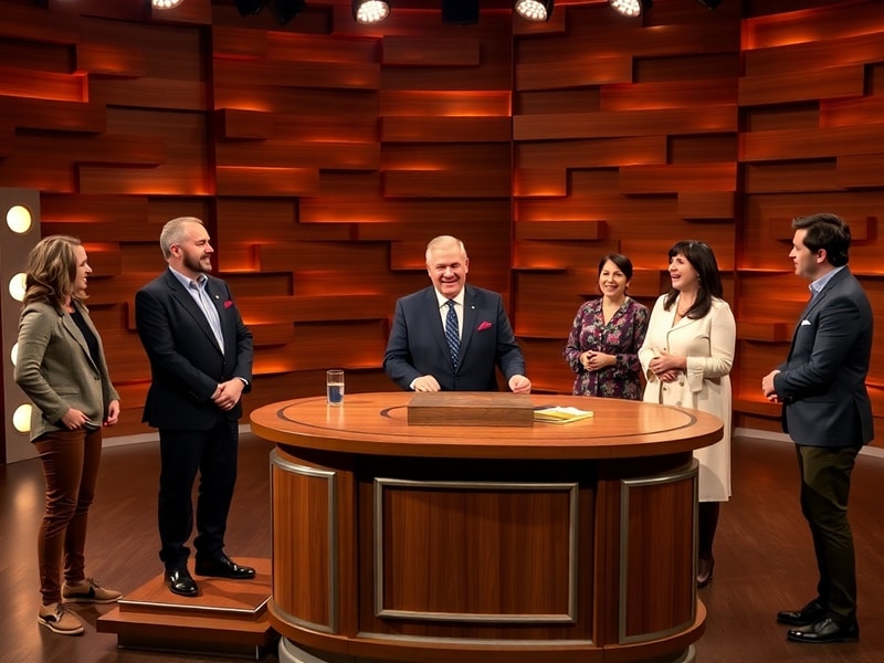 A split-screen image of the Taskmaster Season 21 contestants with Greg Davies in the center. The left side shows contestants