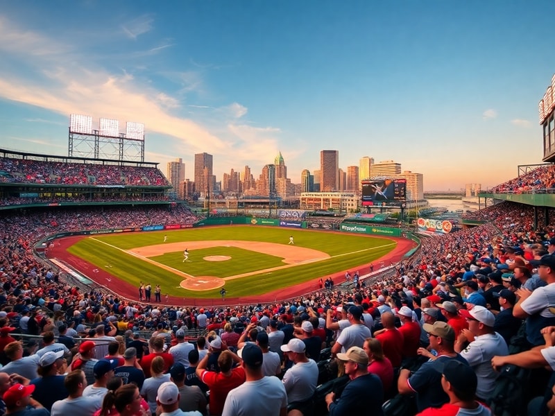 A vibrant shot of Charles Schwab Field Omaha during a College World Series game, featuring players in action, fans in the sta