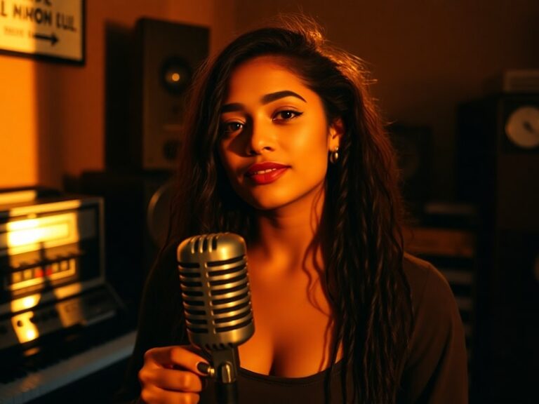 A candid live performance shot of Jessie Reyez on stage, bathed in warm stage lighting, singing into a microphone with a focu