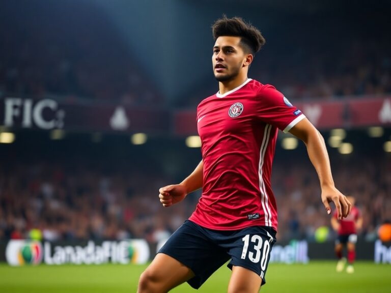 A dynamic action shot of Jonathan Osorio in a Toronto FC jersey, mid-game, with a blurred stadium crowd in the background. Th
