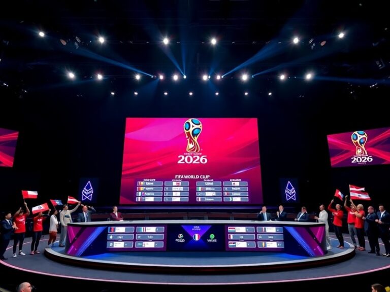 A vibrant stadium filled with fans from diverse backgrounds, showcasing flags and jerseys of multiple nations. The atmosphere