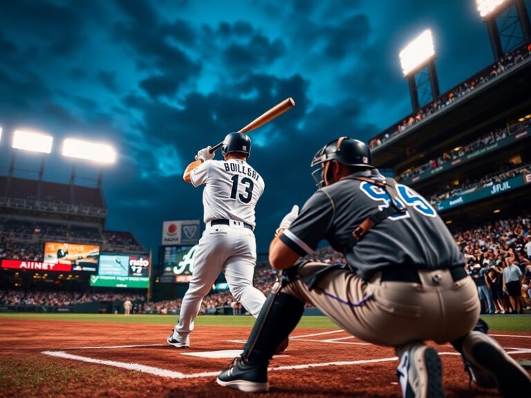 A dynamic shot of a Dodgers vs White Sox game at Dodger Stadium, featuring players from both teams in action, a packed crowd,