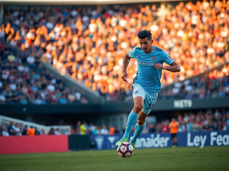 A dynamic action shot of Giovanni Reyna in a Borussia Dortmund jersey, mid-dribble on the pitch with a focused expression, su