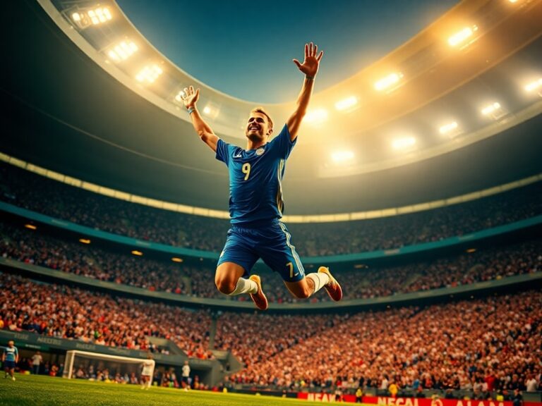A vibrant stadium filled with fans from diverse backgrounds, cheering during a crucial match. The scene captures the energy o