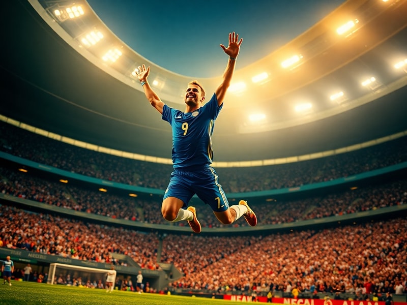 A vibrant stadium filled with fans from diverse backgrounds, cheering during a crucial match. The scene captures the energy o