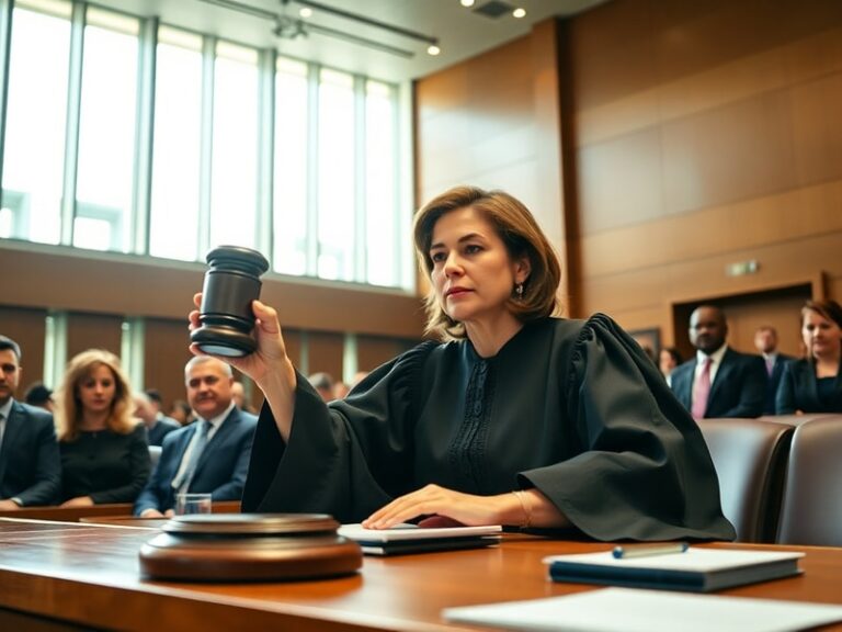 A courtroom sketch-style illustration showing Judge Angel Kelley presiding over a symbolic case involving a park setting, wit