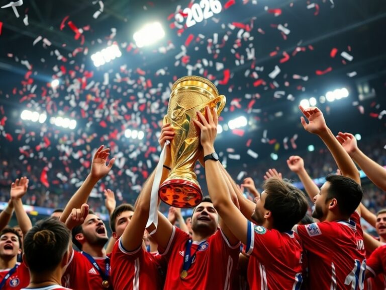 A vibrant stadium filled with fans from diverse backgrounds, wearing team colors and scarves, under a bright sunny sky. The s