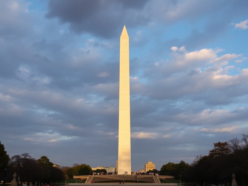 A clear daytime photograph of the Washington Monument in Washington, D.C., with the Lincoln Memorial visible in the foregroun