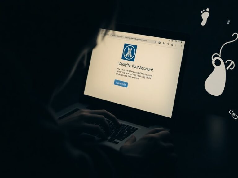 A split-screen illustration showing a clean, professional workspace on one side and a shadowy hacker silhouette on the other,