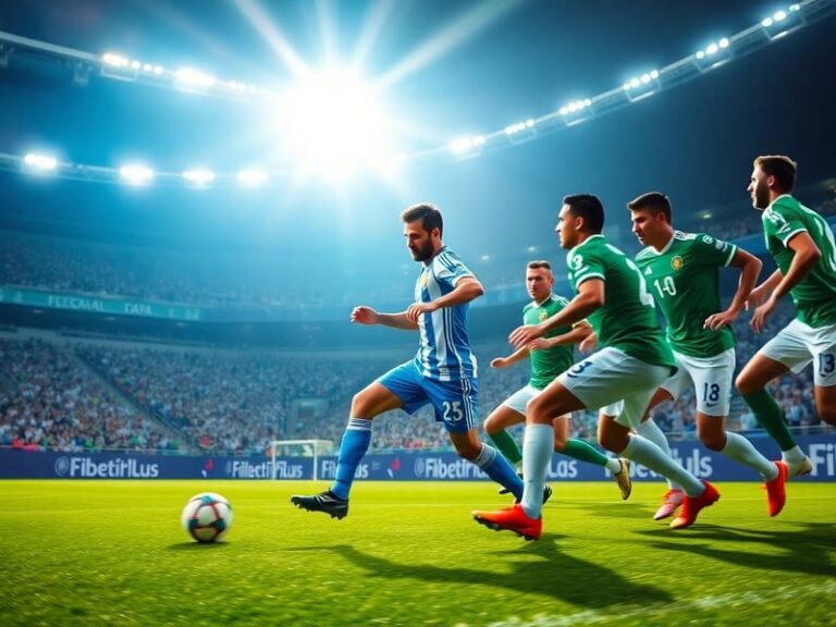 A dynamic scene from the Argentina vs Algeria World Cup match in Qatar 2022, showing Youcef Belaïli scoring the opening goal