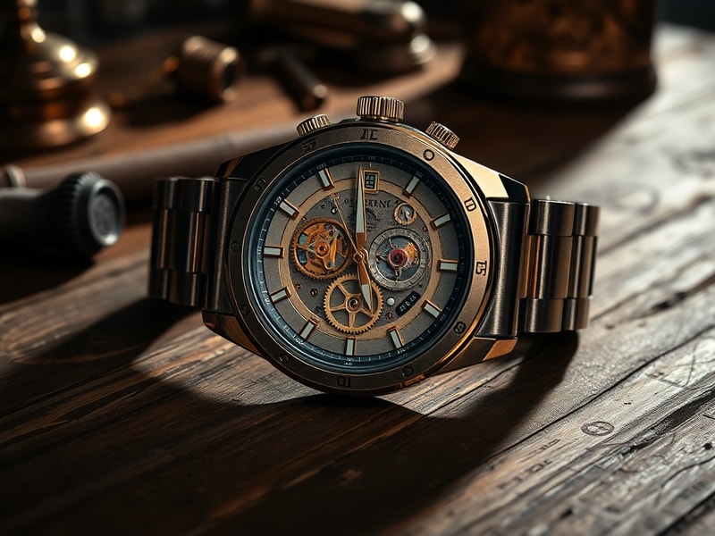 A sleek, close-up shot of a Fullmetal Alchemist Seiko watch on a wrist, showcasing its engraved dial with Philosopher’s Stone