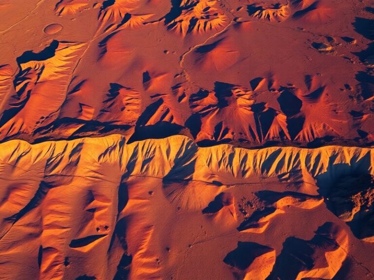 Aerial view of the San Andreas Fault line cutting through California's landscape, showing clear geological displacement with