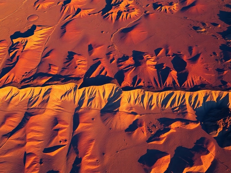 Aerial view of the San Andreas Fault line cutting through California's landscape, showing clear geological displacement with