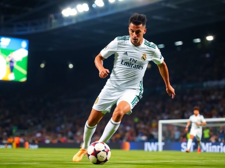Aurélien Tchouaméni in action for Real Madrid, midfield, wearing the white home kit, focused expression, in a high-intensity