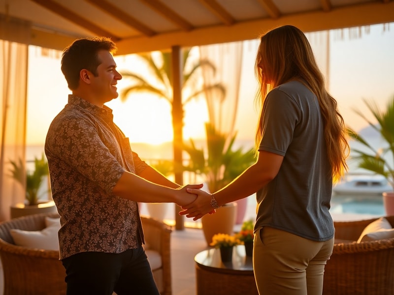 A candid shot of James Barker and Zara McDermott in the Love Island villa, sitting closely together with soft lighting highli