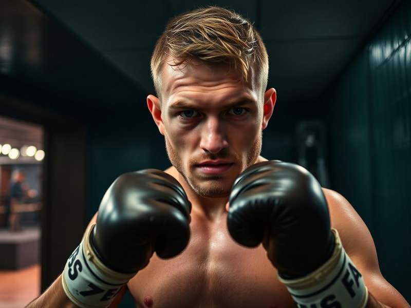 A dynamic action shot of Ian Garry mid-fight in the UFC Octagon, showcasing his striking technique with blurred background to