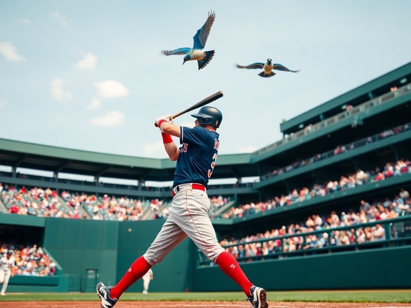 A split-image visual: the left side shows a Blue Jays player celebrating at Rogers Centre with a crowd in the background, whi