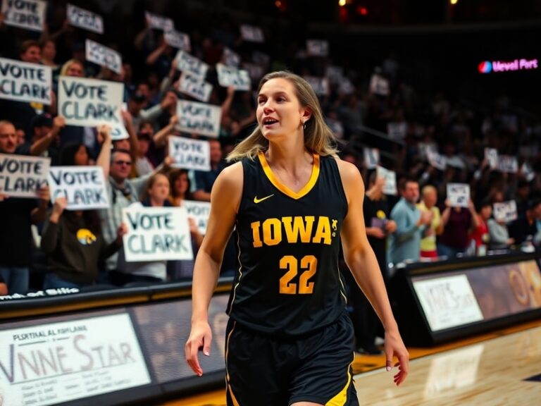A dynamic action shot of Caitlin Clark mid-game, wearing the Indiana Fever jersey, surrounded by an energetic crowd at Gainbr