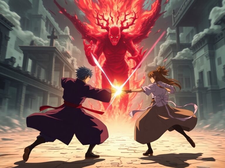 A dynamic promotional image featuring Yuji Itadori and Megumi Fushiguro in a dark, supernatural setting, with curses and juju