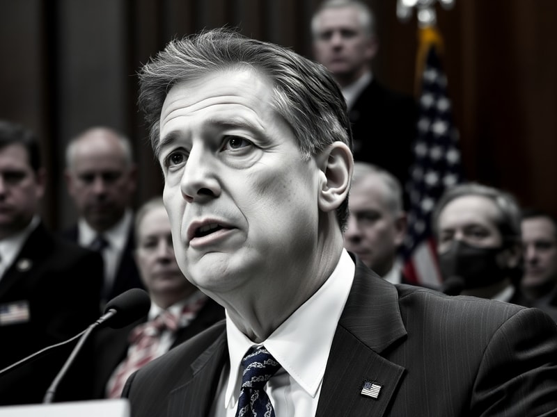 A mid-career portrait of Mike Rogers in a suit, speaking at a podium with an American flag in the background, conveying leade