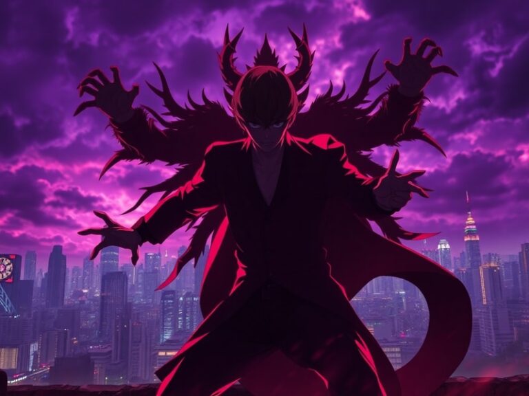 A cinematic shot from the Jujutsu Kaisen Season 4 teaser trailer featuring Gojo’s silhouette against a backdrop of swirling c