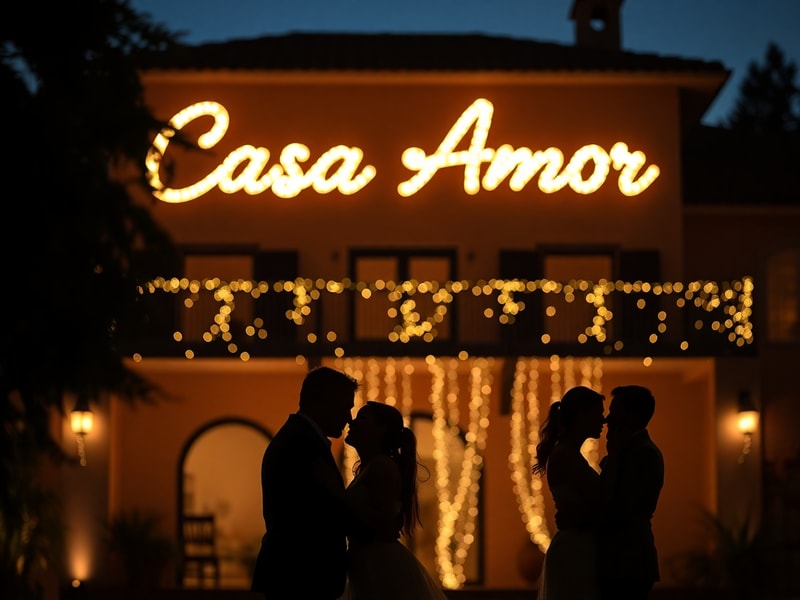 A promotional image of Casa Amor contestants in a tropical setting, with dramatic lighting highlighting emotional reactions a