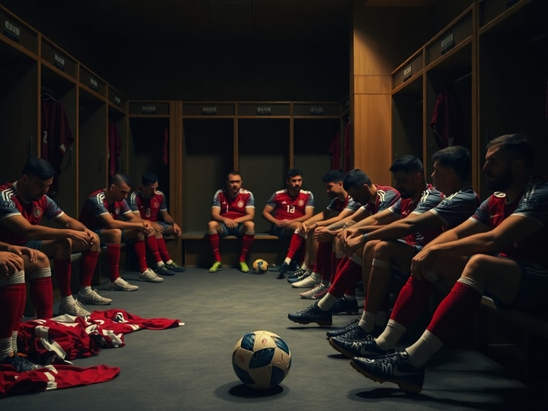 A vibrant stadium scene from the 2022 World Cup with Turkey fans in red and white jerseys waving flags, their faces a mix of
