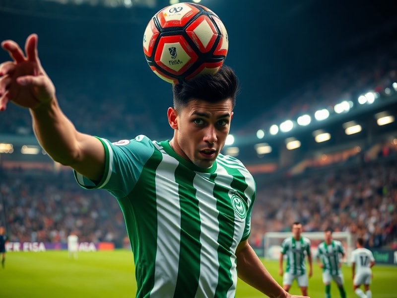 Willian Pacho in a competitive match, wearing his club’s blue and black striped jersey, focused and in motion while controlli