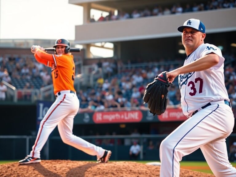 A mid-season interleague game between the Baltimore Orioles and Los Angeles Dodgers at Camden Yards, featuring young Orioles