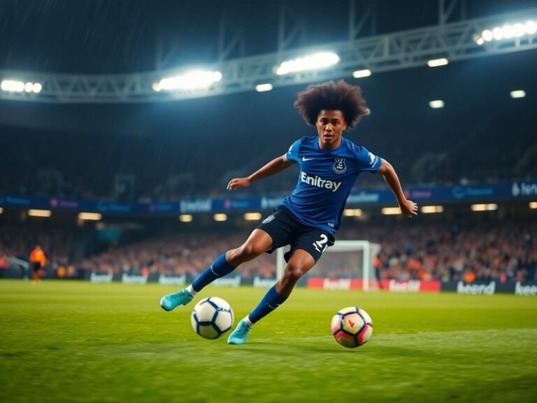 A dynamic action shot of Tahith Chong in a Burnley FC kit, dribbling past a defender on a rainy English pitch, with blurred s