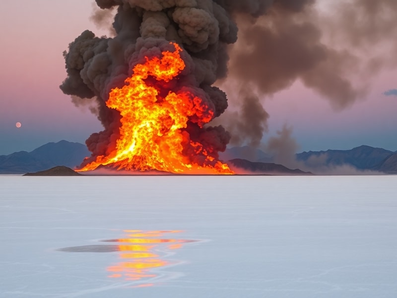 Aerial view of the Bonneville Fire’s charred perimeter near the Great Salt Lake, showing smoke columns, scorched sagebrush, a
