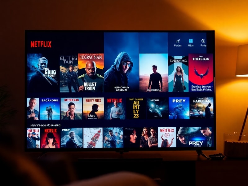 A split-screen collage of key Netflix films: a Korean action star mid-fight in 'The Roundup: No Way Out,' a futuristic skylin
