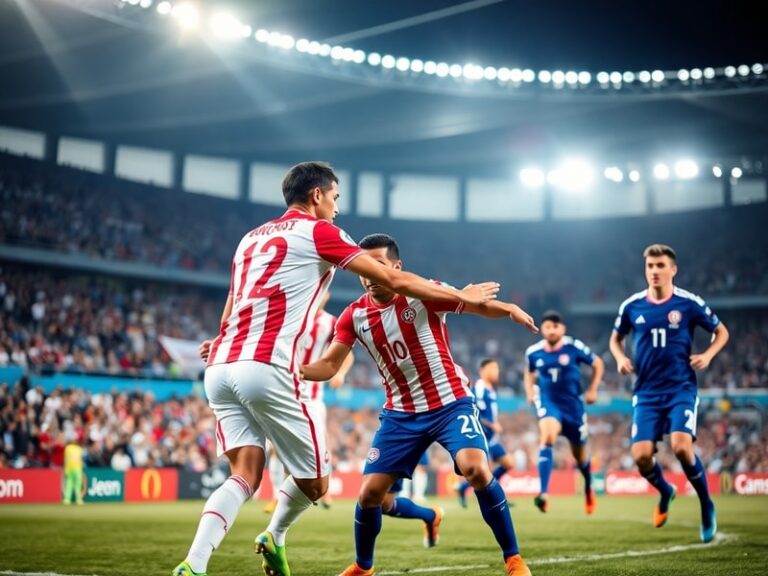 Imagen de un estadio de fútbol durante un partido entre Túnez y Japón, mostrando a jugadores en acción con las camisetas de a