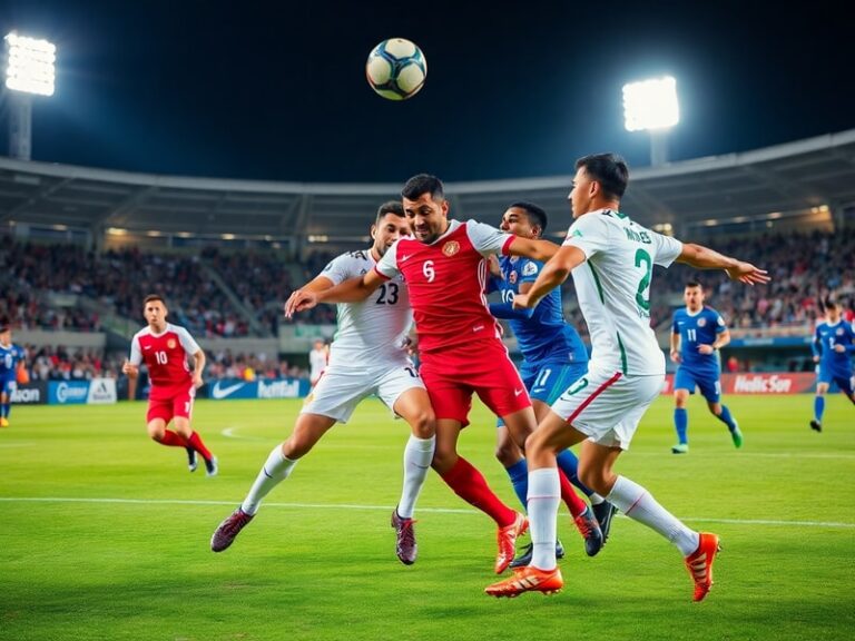 Fotografía de un estadio con jugadores de Túnez y Japón en acción, mostrando un momento de tensión con la pelota en juego, lu
