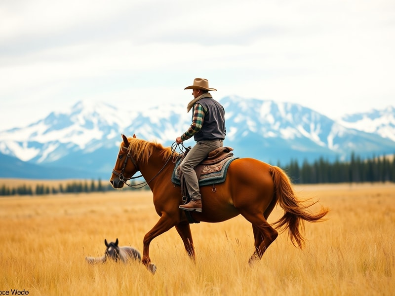 A cinematic shot of a rugged Montana landscape at sunset, with a lone ranch house silhouetted against the horizon. The scene