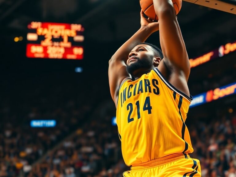 A dynamic photo of Lance Stephenson mid-game, wearing a basketball uniform with intense focus, surrounded by blurred arena li