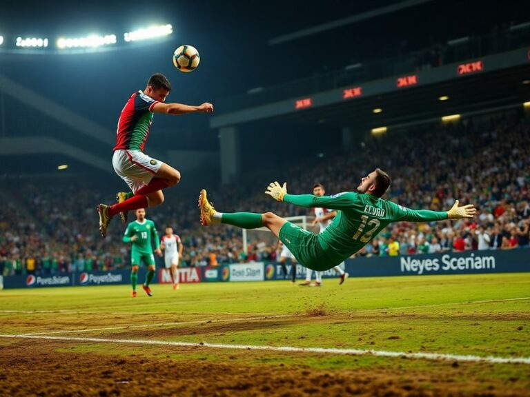 A vibrant stadium shot at dusk showing Jordan players celebrating a goal, with Algerian players in red reacting in the backgr