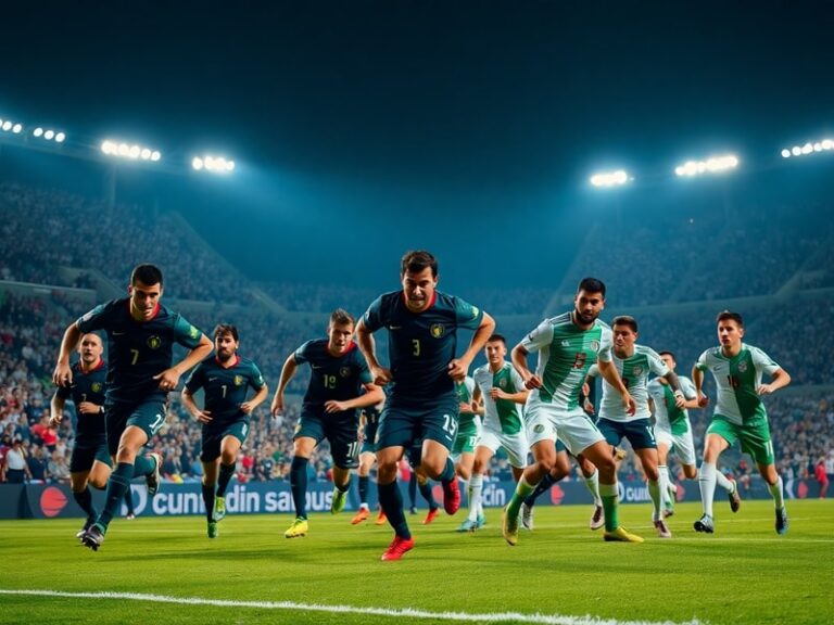 A tense moment during a Jordan vs Algeria match at a packed stadium, with Algerian players celebrating a goal while Jordanian
