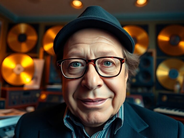 A candid black-and-white photograph of Clive Davis in a 1980s recording studio, wearing a suit and glasses, with a mixing boa