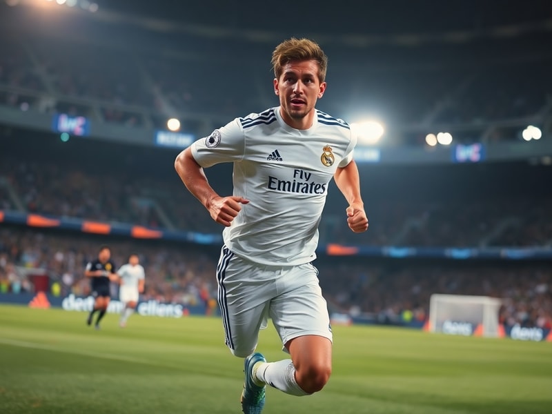 David Alaba in action wearing Real Madrid's white kit, positioned as a left-sided center-back in a back three formation, focu