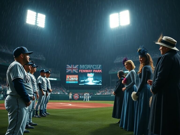 A split-screen image showing the Rays' analytics war room on one side and the Royals' dugout on the other, highlighting the c