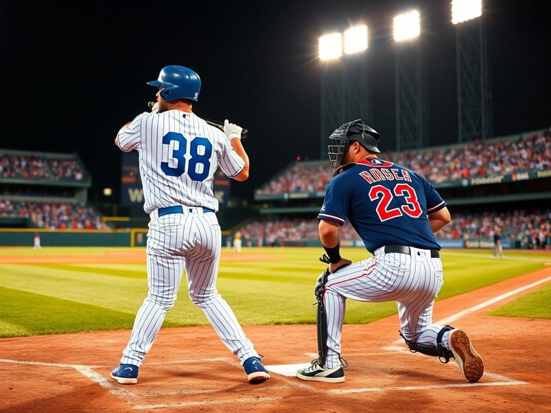 A vibrant shot of Dodger Stadium under the lights, showing Mookie Betts mid-swing with Freddie Freeman on-deck, while Minneso