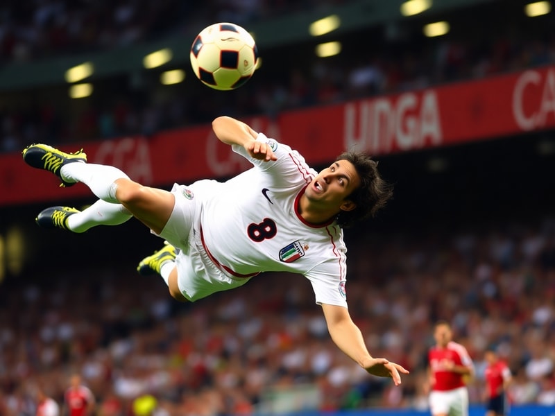 A dynamic action shot of Fabio Cannavaro in white Juventus kit, mid-tackle with intense focus, surrounded by blurred stadium