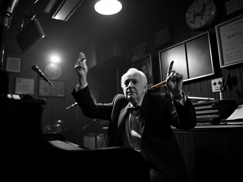 A dynamic portrait of J.K. Simmons on set, mid-performance with expressive facial expressions, wearing a casual yet authorita