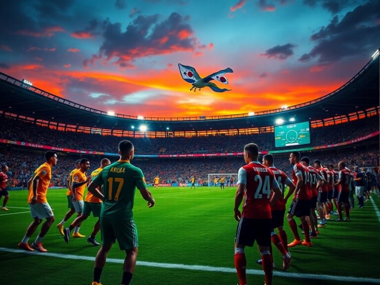 A dynamic mid-match shot from the South Africa vs South Korea World Cup qualifier, showing players in motion with the stadium